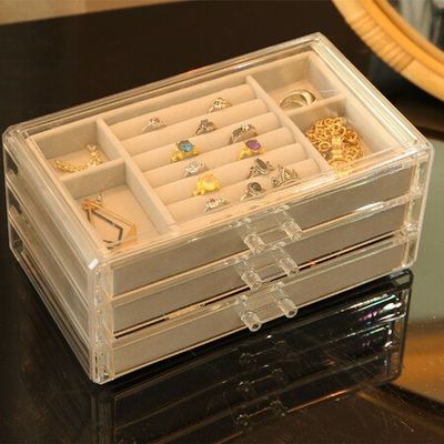 Acrylic Jewelry Boxes For Women With 3 Drawers Stackable Velvet Jewelry  Organizer Holder for Earring Bangle Bracelet Necklace Ring Display Case  Gift