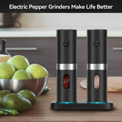 Electric Salt and Pepper Grinder Set - Rechargeable, Chargeable Base,LED  Lights, Adjustable Coarseness and One Hand Operation, with Bonus Cleaning