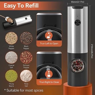 Electric Salt and Pepper Grinder Set USB Rechargeable Electric Pepper Mill  Shakers Automatic Spice Steel Machine