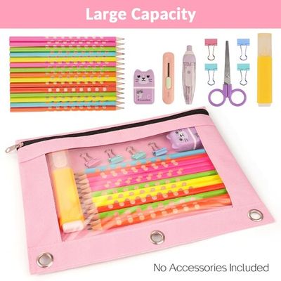 Pencil Pouch for 3 Ring Binder - Smooth Zipper, Big Capacity, Reinforced -  Pink