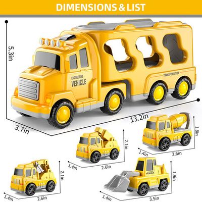 TEMI Construction Truck Toys for 3 4 5 6 Year Old Boys, 5-In-1 Friction  Power To