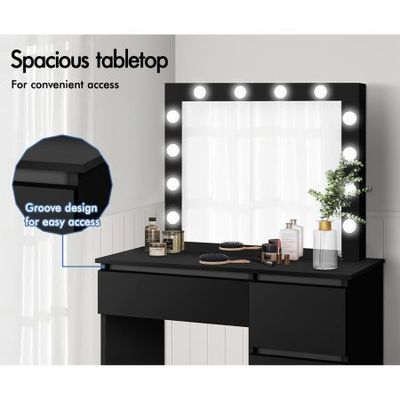 Dressing Table LED Makeup Mirror Stool Set 12 Bulbs Vanity Desk