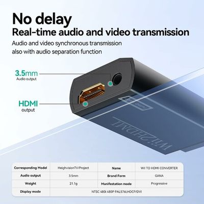 GANA Wii to HDMI Converter Adapter with Hdmi Cable Connect Wii Console to  HDMI Display in 1080p Output Video with 3.5mm Audio Supports All Wii  Display