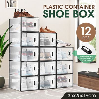 SEE SPRING X-Large 12 Pack Shoe Storage Box, Clear Plastic Stackable Shoe  Organizer for Closet, Shoe Sneaker Containers Bins Holders Fit up to Size  13 (Black) - Yahoo Shopping