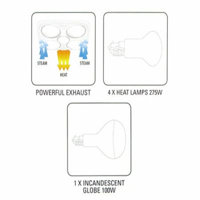 Heller 3 in 1 Ducted Bathroom Essential Heater Light - Heat, Exhaust u0026  Light Function - White