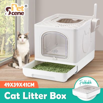 Suhaco Extra Large Cat Litter Box with Lid Top Entry Covered Foldable Kitty  Litter Box Include Litter Scoop Enclosed Kitten Litter Box with Drawer Tray  Easy to Clean, Grey 