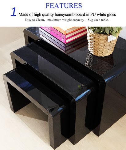 Black gloss nest of shop tables