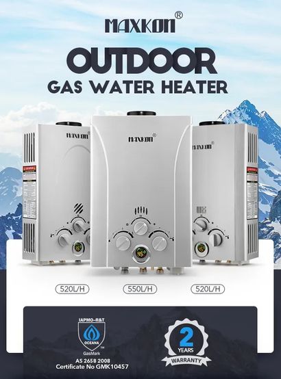 MAXKON 10 in 1 550L/Hr Portable Outdoor Gas LPG Instant Shower Water Heater  - Silver