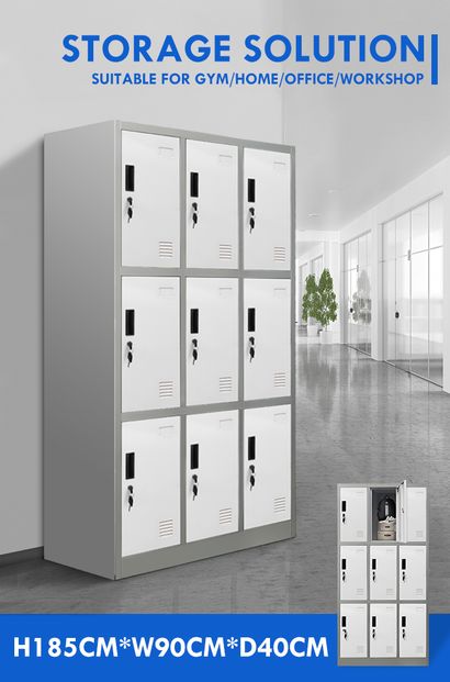 Metal Locker Storage Organizer Cabinet + 9 Doors For Office School