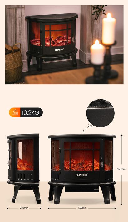 MAXKON Electric Fireplace Freestanding Stove Heater LED Flame Effect Log  Fire 1800W