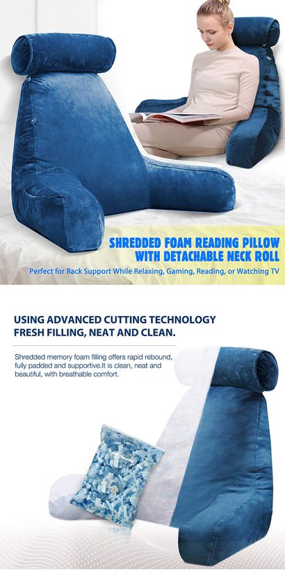 Soft Shredded Memory Foam Reading & TV Bed Rest Pillow With