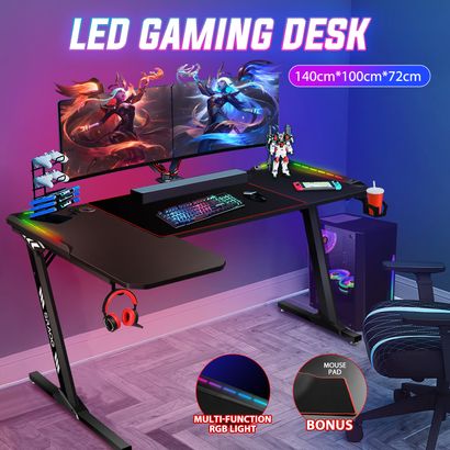 Large 140cm Computer Gaming Desk with RGB LED Lights Home Office