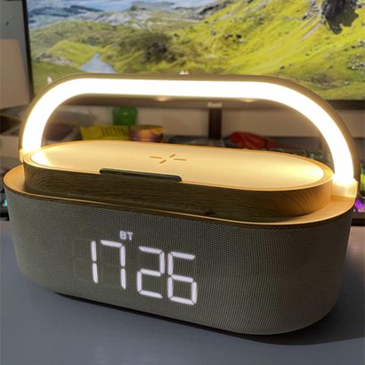 Bluetooth Speaker with Digital Alarm Clock Wireless Charger FM