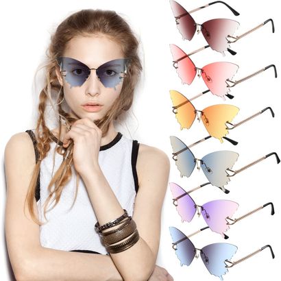 6 Pairs Butterfly Rimless Sunglasses Vintage Gradient Frame Eye Glasses  Fashionable Eyewear for Men and Women,