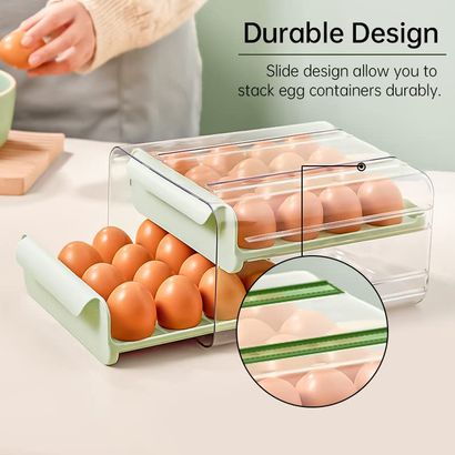 32 Egg Holder for Refrigerator, Large Capacity Egg Container for  Refrigerator, 2 Layers Clear Plastic Egg Fresh Storage Box for Fridge,  Upgrade Egg Storage & Egg Tray 