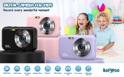  Digital Camera, FHD 1080P Digital Camera for Kids Video Camera  with 32GB SD Card 16X Digital Zoom, Point and Shoot Camera Portable Mini  Camera for Teens Students Boys Girls, 2