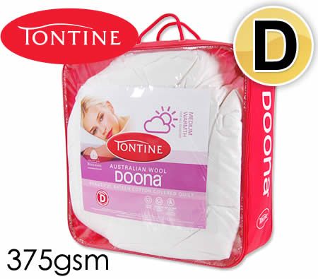 Tontine Australian Natural Wool All Seasons Doona Quilt 375GSM - Double Bed Size