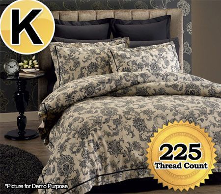 Chesterfield King Size Bed Quilt Cover & 2 Pillowcase Set Pack Polyester Cotton Percale 225 Thread Count - Tan & Black