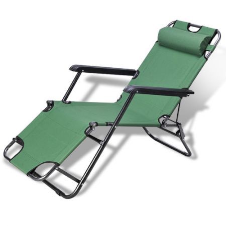 Reclining Sun Bed Beach Deck Chair With Padded Head Rest Green