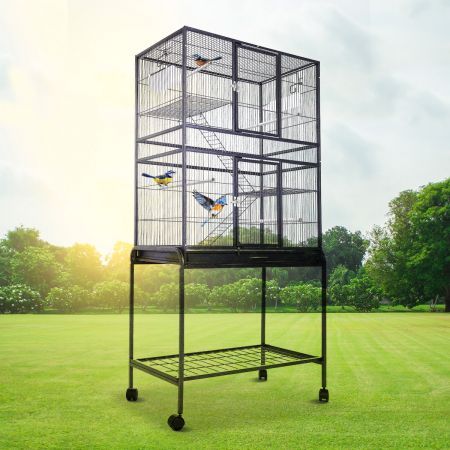Large Stand Alone Bird Cage Parrot Aviary Perch Carrier on Wheels
