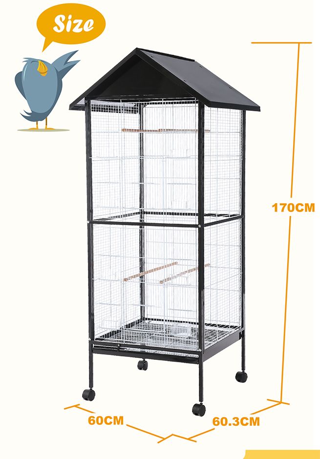 Large StandAlone Bird Cage on Wheels with Apex Roof 170cm Tall Epoxy