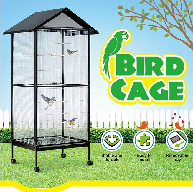 Bird Cage - Large Stand-Alone with Apex Roof & Wheels - 185cm Tall