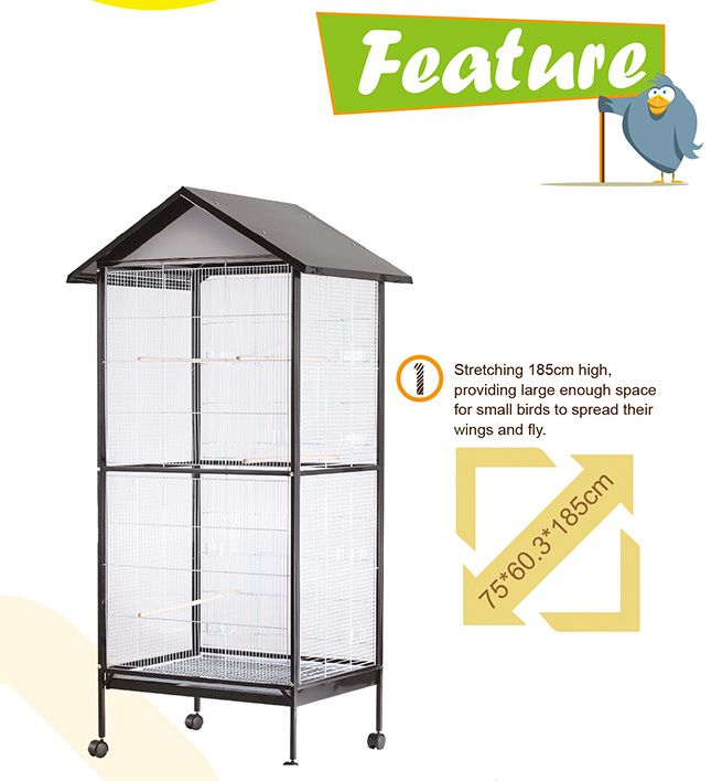 Bird Cage - Large Stand-Alone with Apex Roof & Wheels - 185cm Tall
