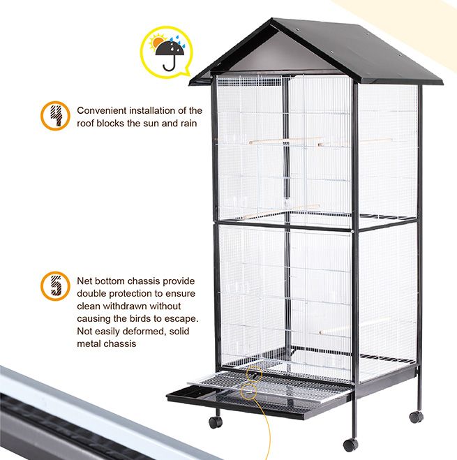 Bird Cage - Large Stand-Alone with Apex Roof & Wheels - 185cm Tall