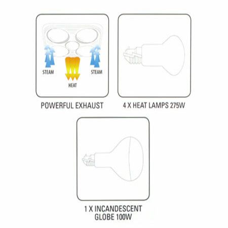Heller 3 in 1 Ducted Bathroom Essential Heater Light - Heat, Exhaust & Light Function - Silver ...