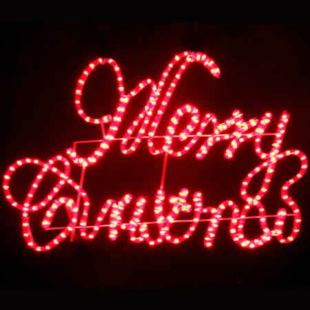 Red Merry Christmas Banner Sign Rope Light Display - 92cm x 50cm - For Indoor &amp; Outdoor Use