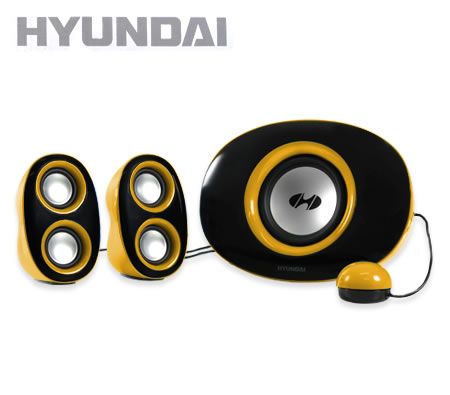 Hyundai F320BO 2.1CH Multimedia Speaker System with Subwoofer and Wired Dome Shaped Remote Control - Yellow