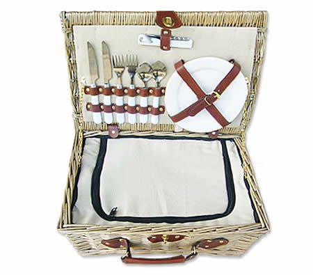Deluxe Wicker Picnic Basket Set - 2 Person - with Cooler Bag
