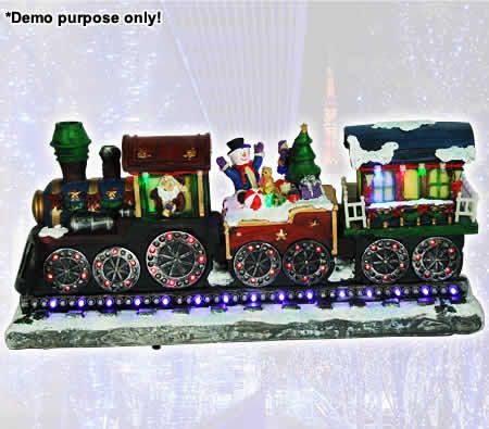 Christmas Train Decoration with Rotating Wheels & Flashing LED Lights - Featuring Santa & Snowman