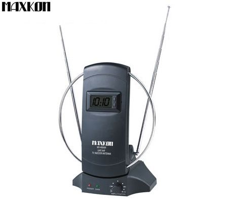 Maxkon Amplified VHF / UHF / FM Portable Indoor TV Antenna with Clock Function