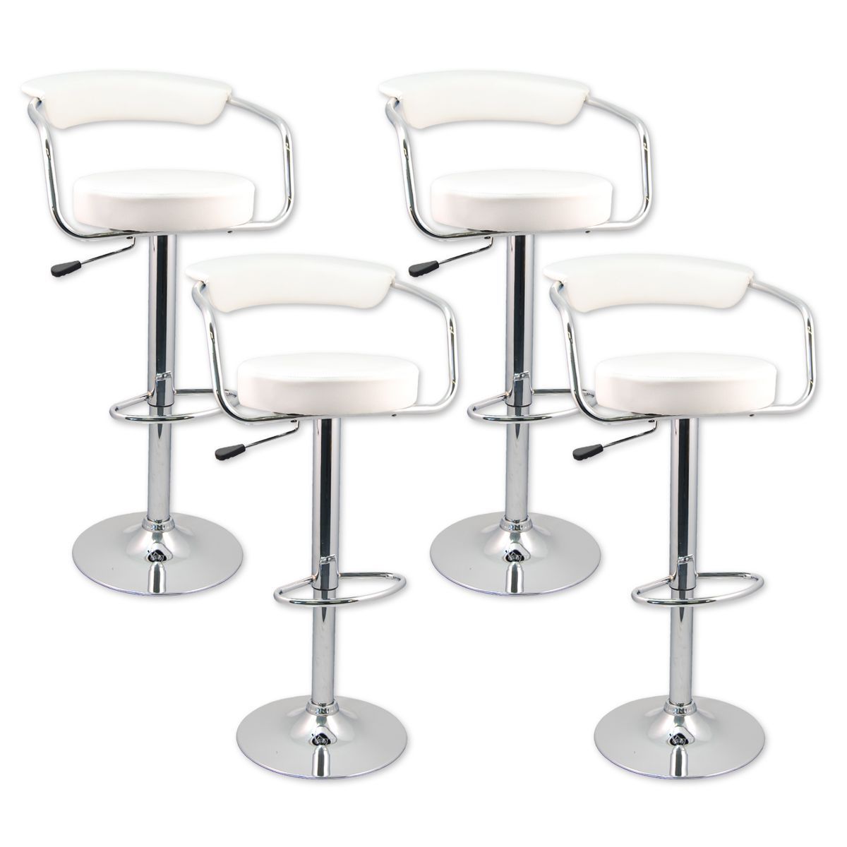 Designer Bar Stool Kitchen Chair Gas Lift White Value Set of 4