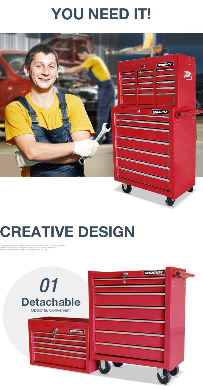 Shogun Mechanic Tool Box on Trolley with 16 Drawers, Side Handles and 4