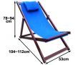 Wooden Lounge Adjustable Beach Chair with Cushion - Blue