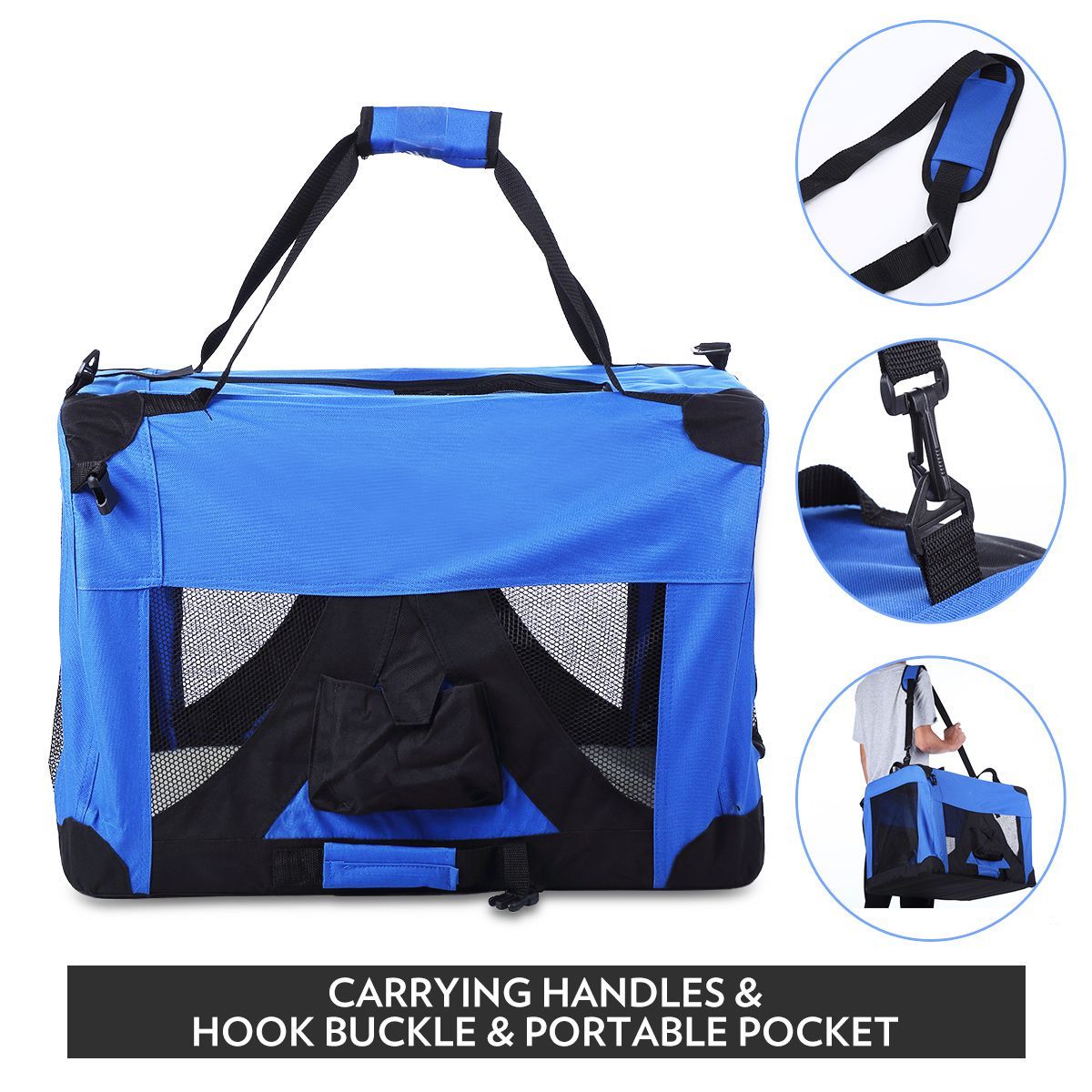 Portable Pet Soft Crate Carrier 70x52cm Large, Waterproof, Blue