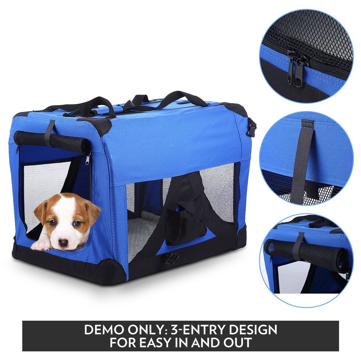 Portable Pet Soft Crate Carrier 70x52cm Large, Waterproof, Blue
