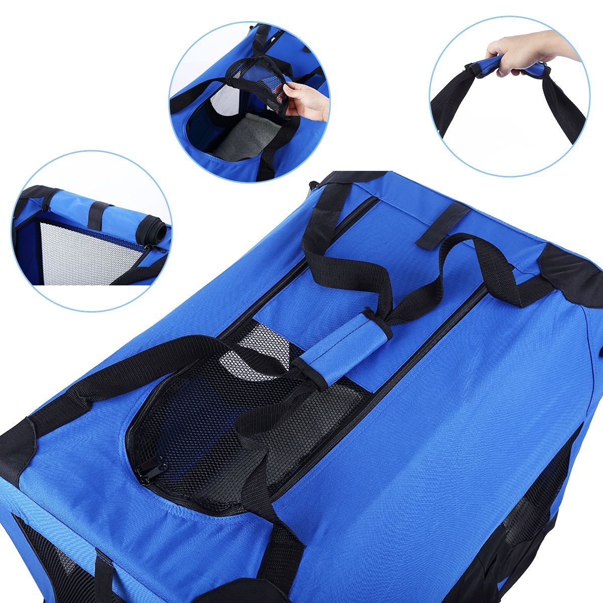 Portable Pet Soft Crate Carrier 70x52cm Large, Waterproof, Blue