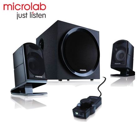 Microlab M-820 System Audio Speaker 2.1, With Cable Control, RMS Power: 40W (12W x 2 +16W); Built-in Auxiliary Port and Headphone Jack