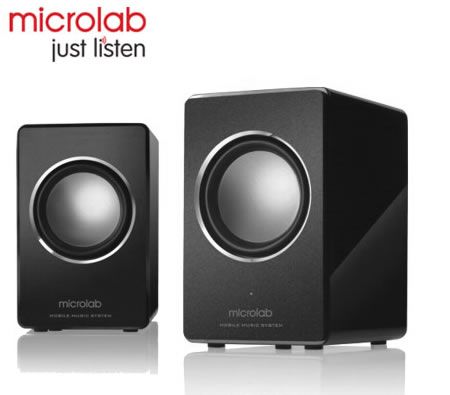 Microlab MD129 System Audio Speaker 2.0, RMS Power: 8 Watt, Dual Power USB Power and DC, Wooden, Piano Painting, Power in a Small Frame