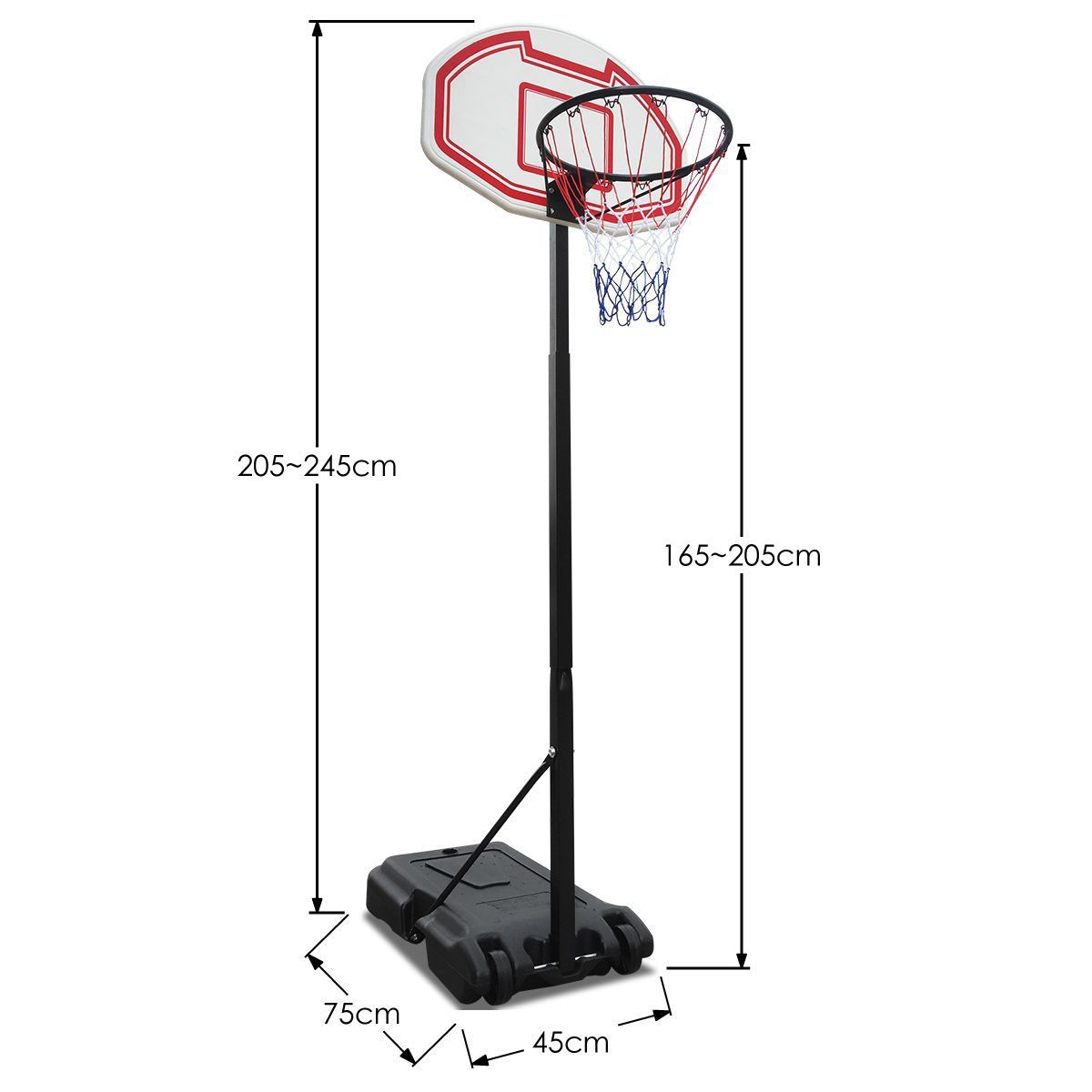 Basketball Ring Stand with Adjustable Height 165cm 205cm approx