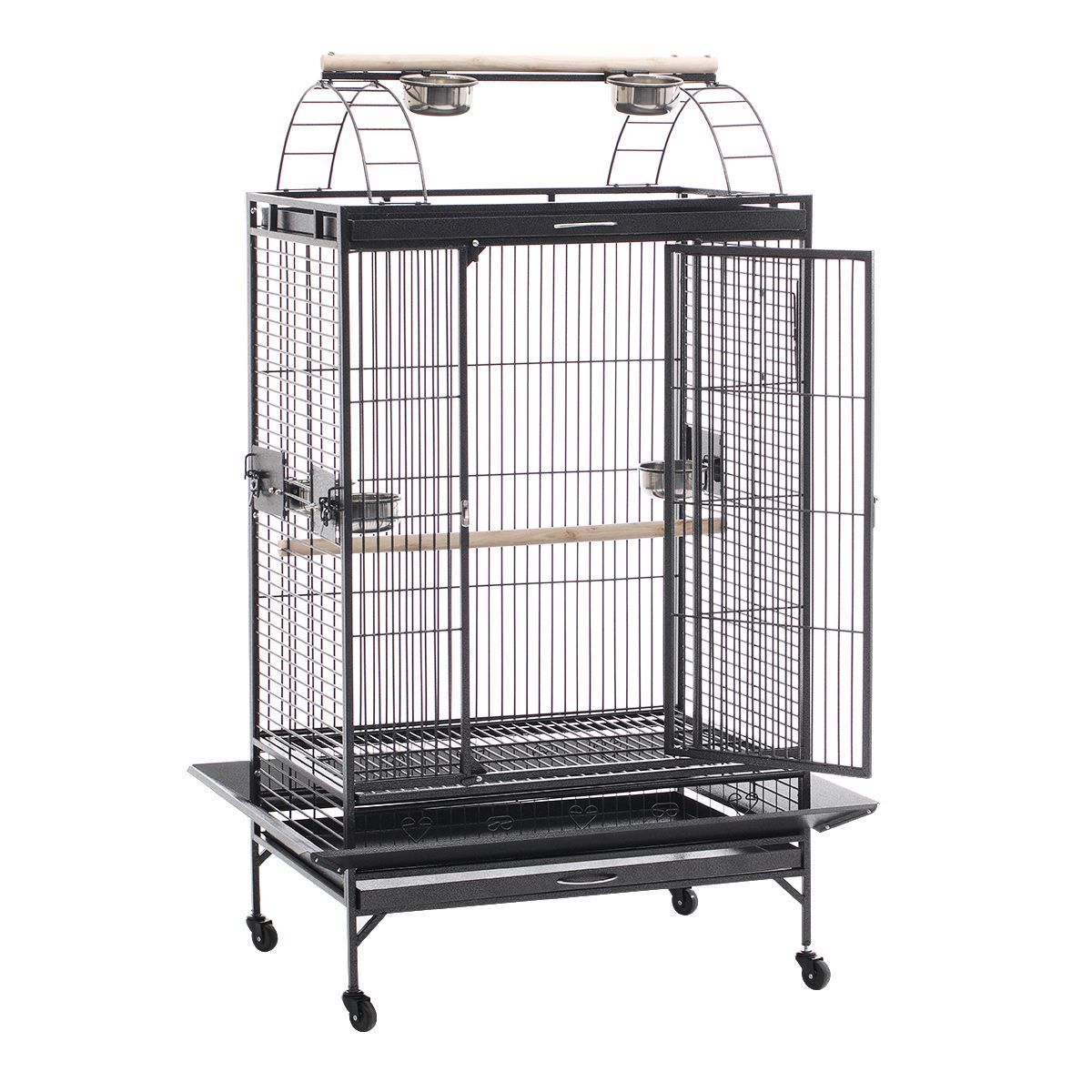 View of Lacework Bird Cage on Wheels for Medium to Large Size Parrots - Gray ...