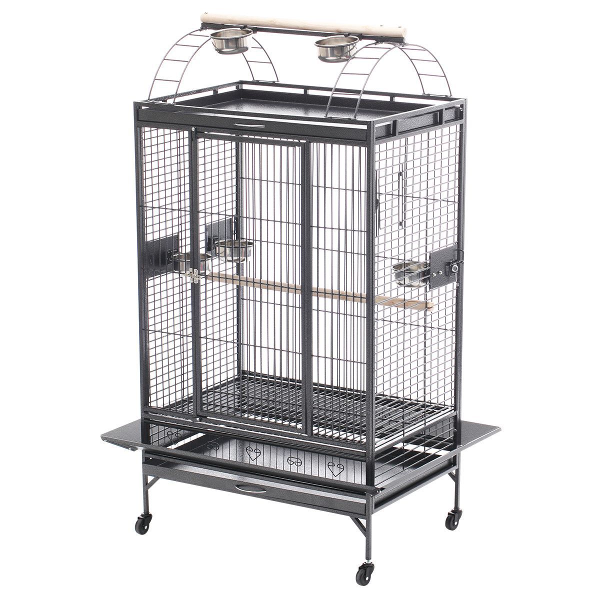 Lacework Bird Cage on Wheels for Medium to Large Size Parrots Gray