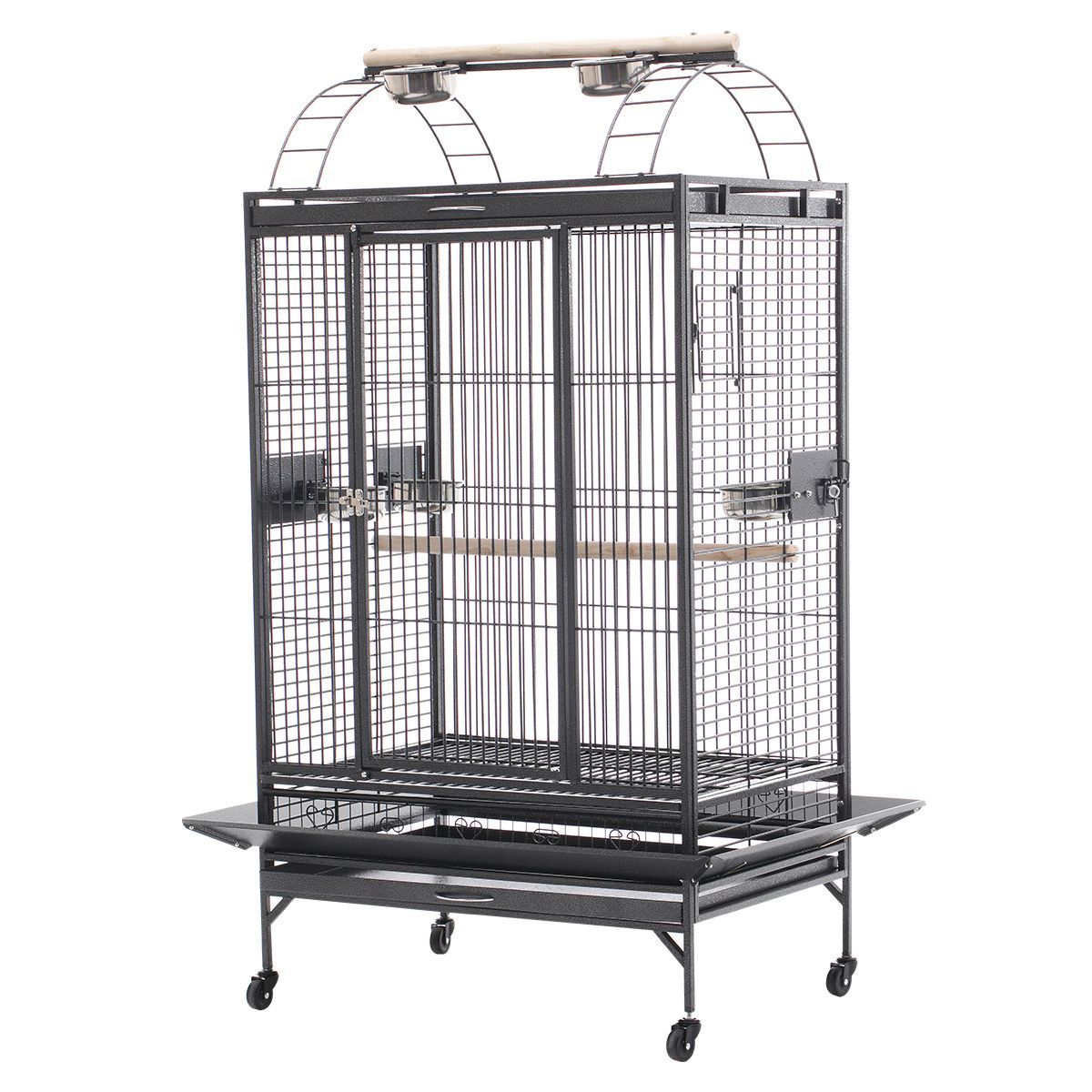 Lacework Bird Cage on Wheels for Medium to Large Size Parrots Gray