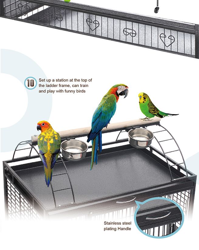 Picture of Lacework Bird Cage on Wheels for Medium to Large Size Parrots - Gray ...