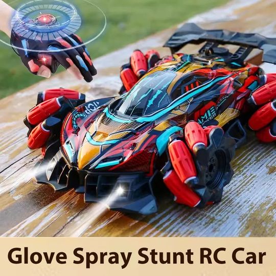 Drift RC Car With LED Lights And Music 2.4G Glove Gesture Radio Remote  Control Spray Stunt Car 4WD Electric Toys For Kids (Red)