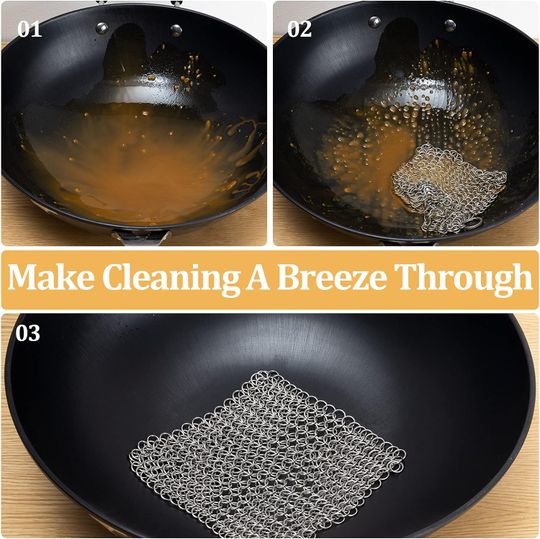 Stainless Steel Cast Iron Cleaner 316L Chainmail Scrubber for Cast Iron Pan  Pre-Seasoned Pan Dutch Ovens Waffle Iron Pans 