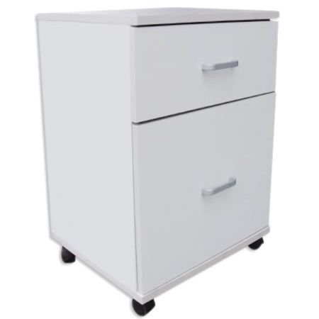 Office Storage Cabinet With 2 Drawers On Wheels Wooden White
